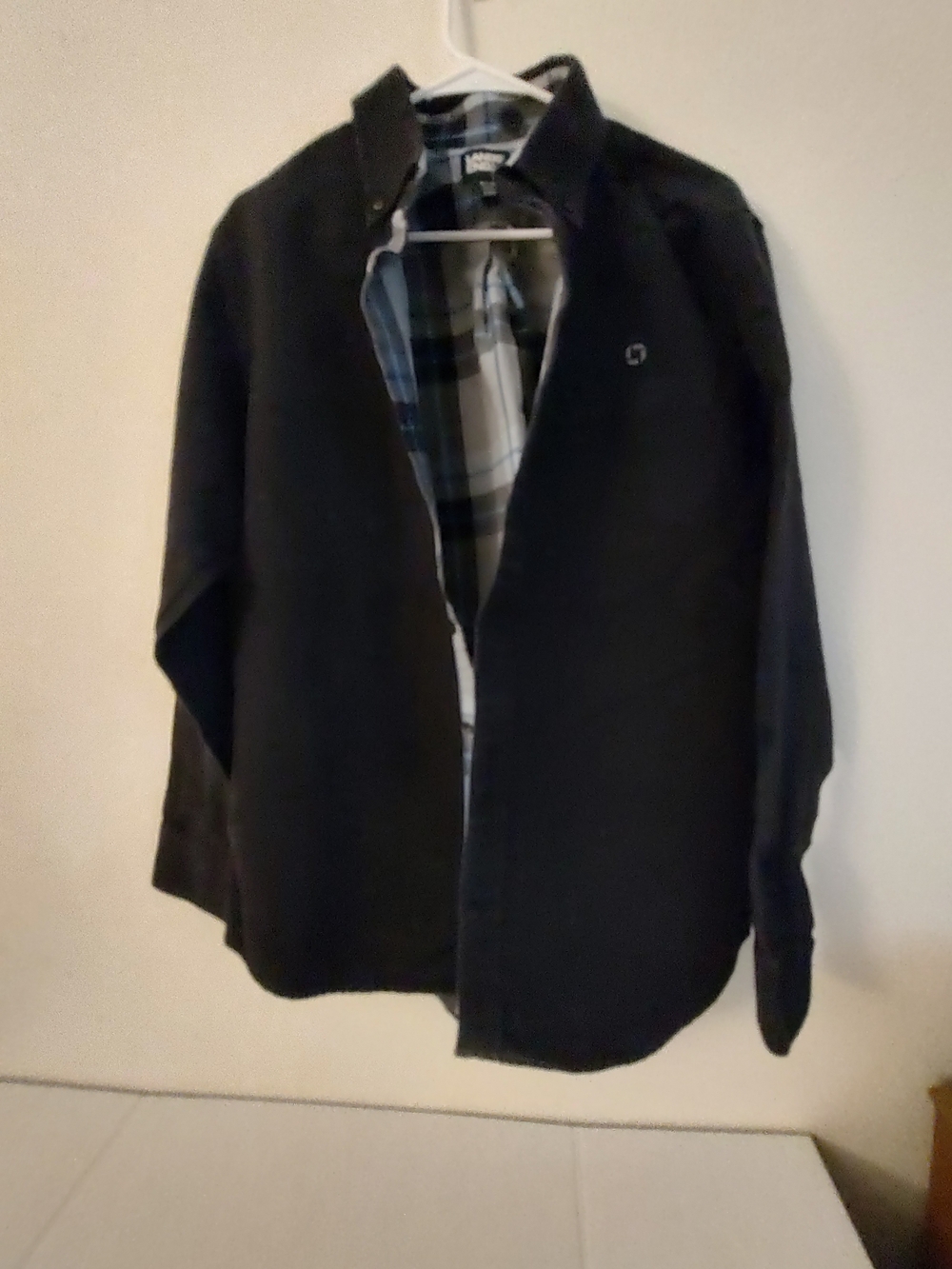 Lands' End Men's Flannel Lined Shirt Jacket Black 16.5 34 Slim Fit Shacket